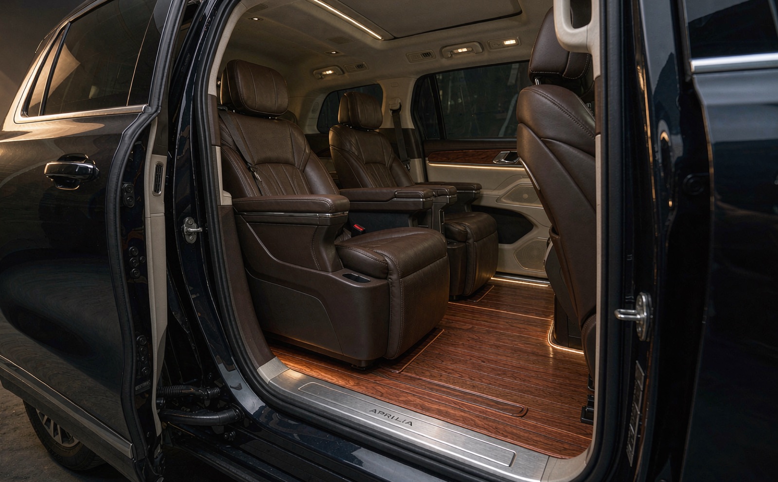 Open door view showing a clean floor surface with no visible track hardware